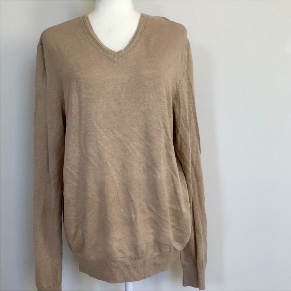 Banana Republic Men's Beige Silk & Linen V-Neck Sweater